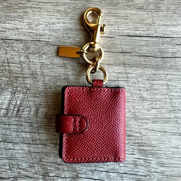 Coach Red Leather Photo Album Bag Charm with Gold Accents Key Charm